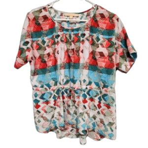 Hope & Harlow Petites short sleeve colorful blouse tie waist Size PL